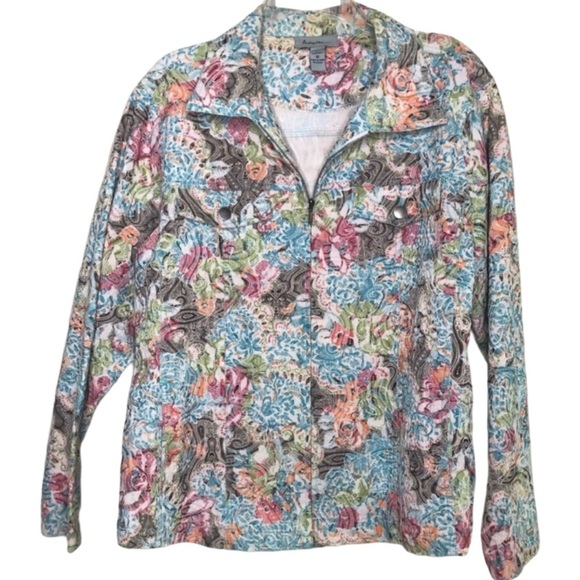 Analogy Plus Floral Zip Up Floral Cotton Jacket 1X - Picture 1 of 9